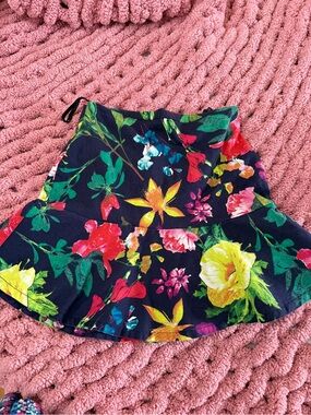 Studio F Bold Tropical Botanical Floral Drop Waist Flounce Mini Skirt Size 6